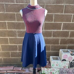 VINTAGE 1970s Mini Dress A-Line Back Zip Red Navy Vtg 70s Union Made
